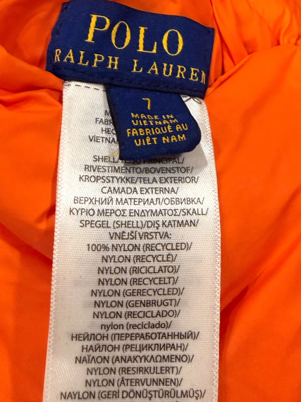 Boys Polo Ralph Lauren Reversible Puffer Jacket Navy Orange Yellow Pony Size 7